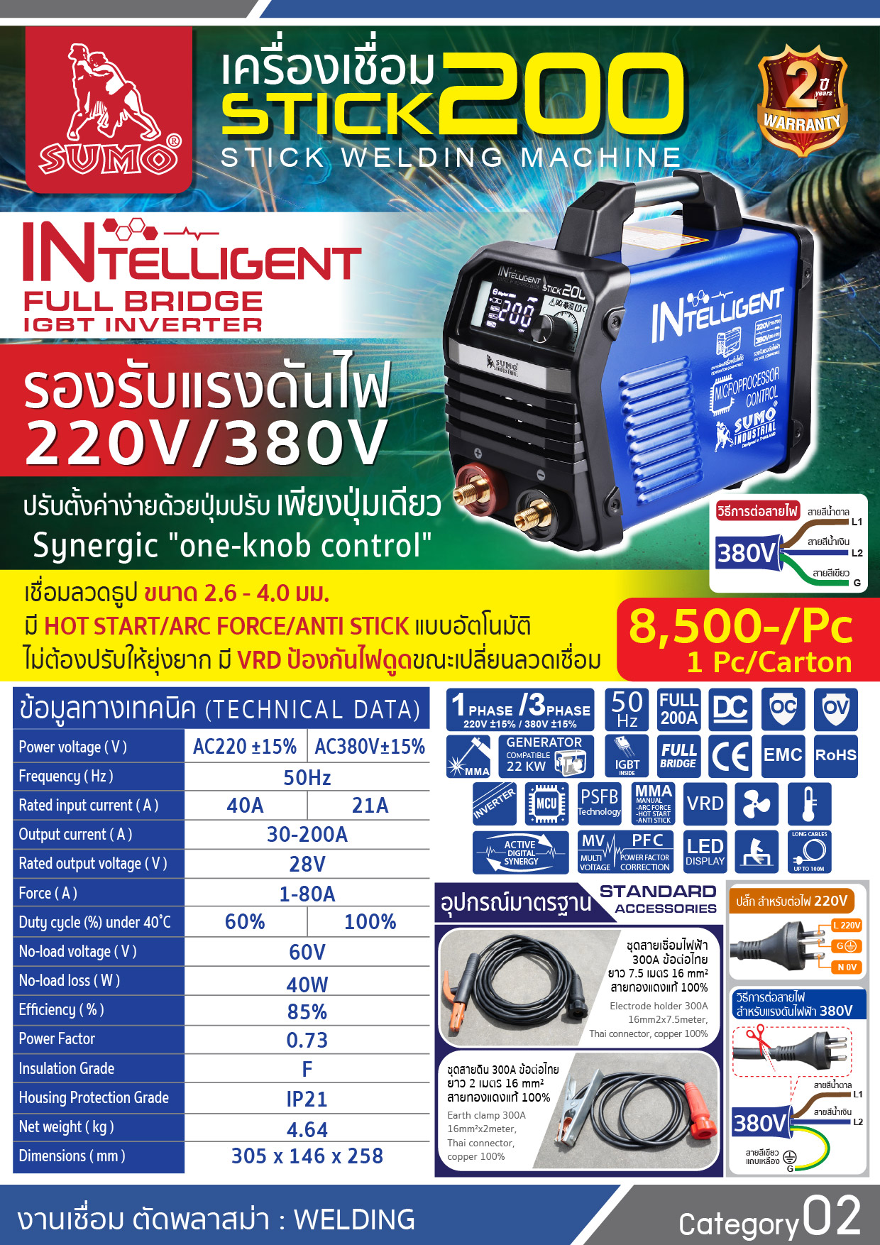 เครื่องเชื่อมไฟฟ้า Stick 200a MCU